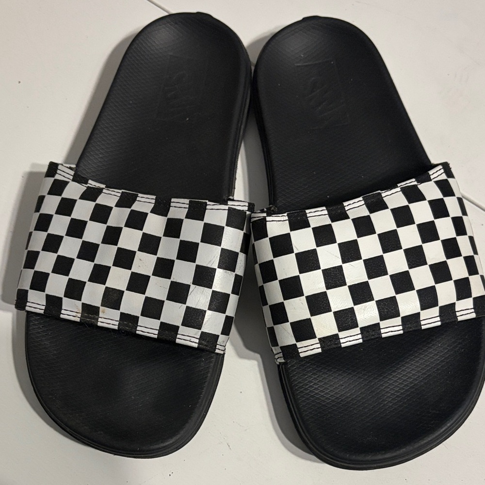 Vans Black Checkered Slide Sandals- size 6